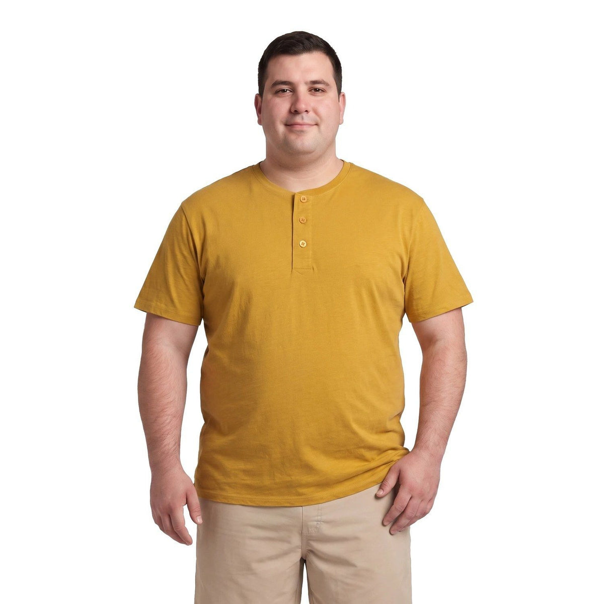 Polera Hombre Botones Manga Corta Mostaza