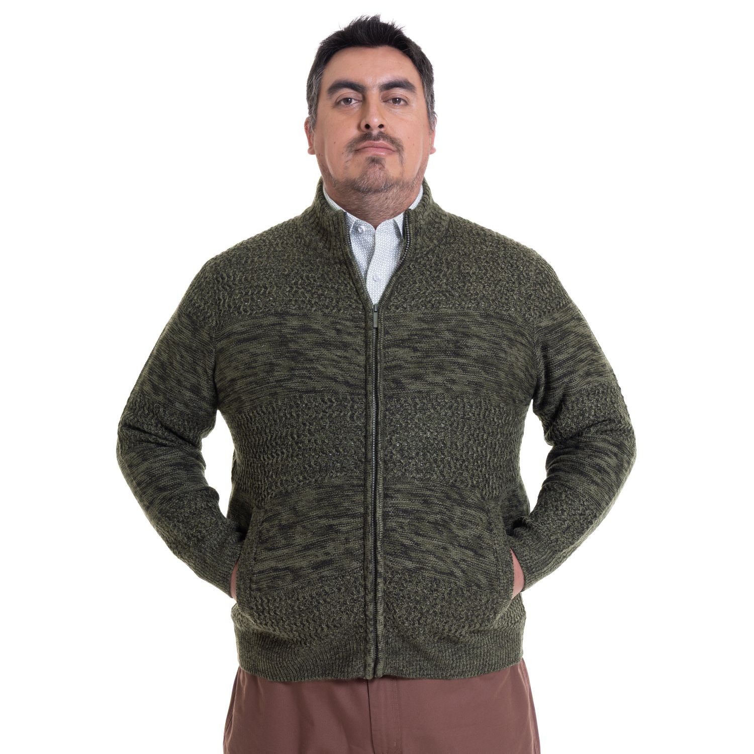 Sweater Hombre Full Cierre Verde Oscuro Melange - Sensez
