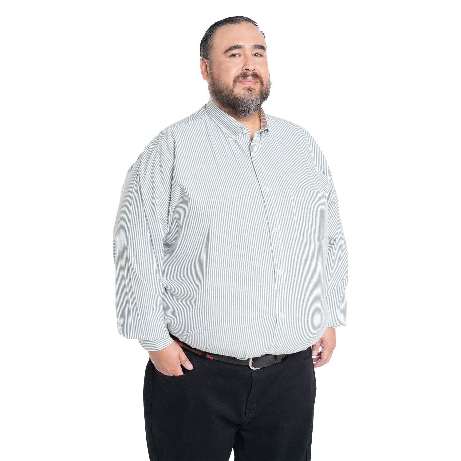 Camisa Hombre Manga Larga Oxford Rayas Verde Regular Fit - Sensez