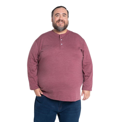 Polera Hombre Manga Larga Jersey Cuello Redondo con Botones Burdeo