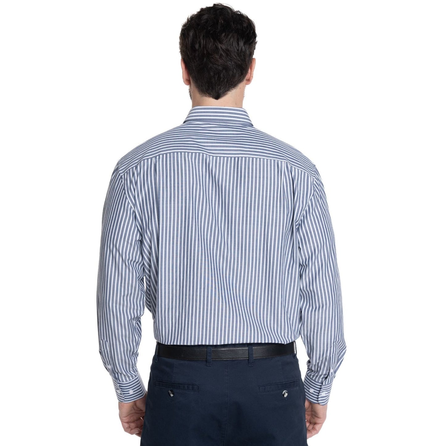 Camisa Hombre Listada Premium Cuello Semi Italiano Celeste Medio - Sensez