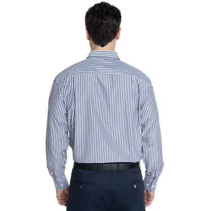 Camisa Hombre Listada Premium Cuello Semi Italiano Celeste Medio - Sensez