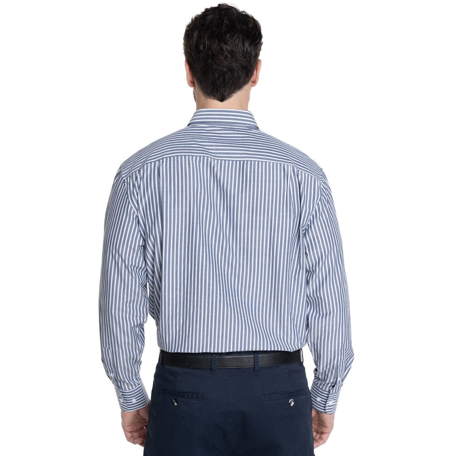 Camisa Hombre Listada Premium Cuello Semi Italiano Celeste Medio - Sensez