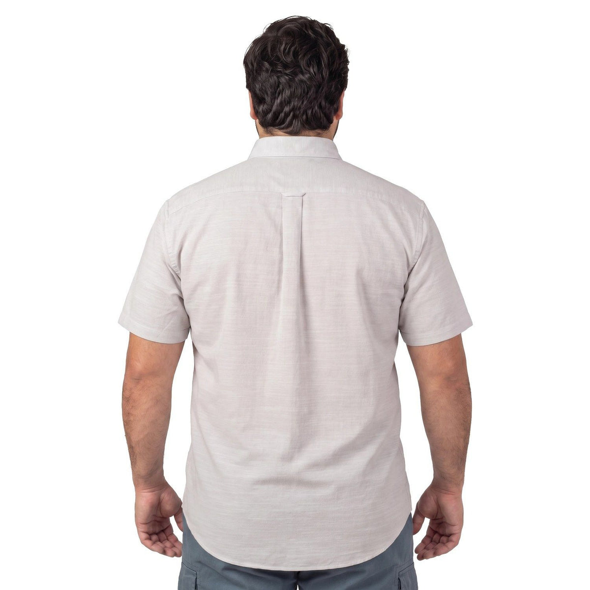 Camisa Hombre Look Lino Manga Corta Beige Claro