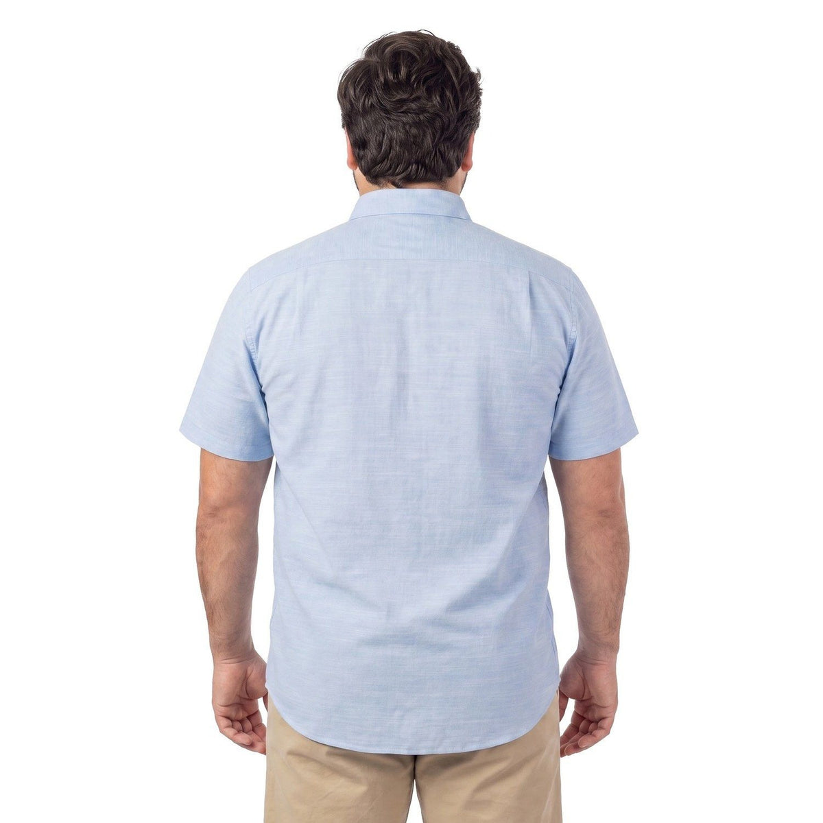Camisa Hombre Look Lino Manga Corta Celeste