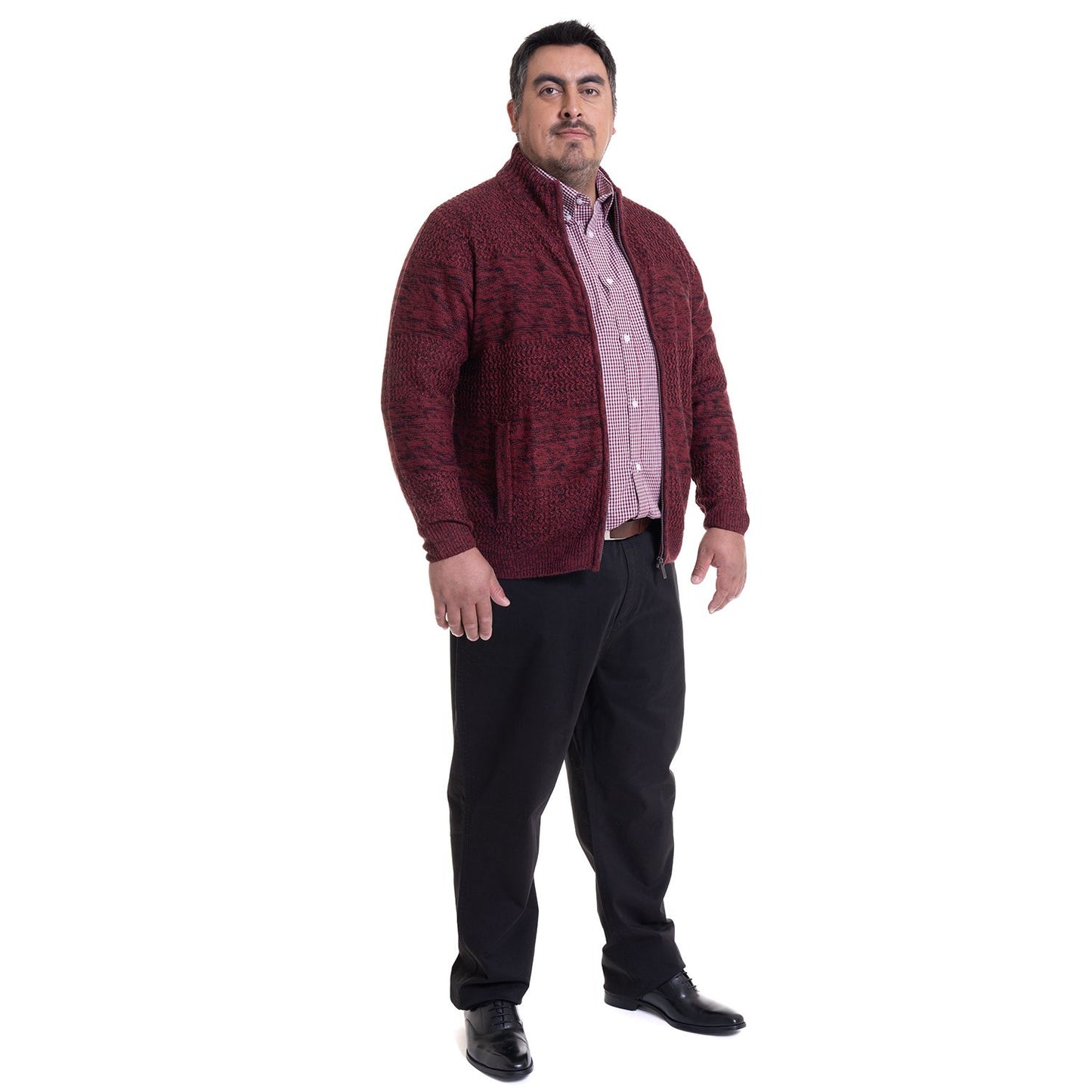 Sweater Hombre Full Cierre Rojo Oscuro Melange - Sensez