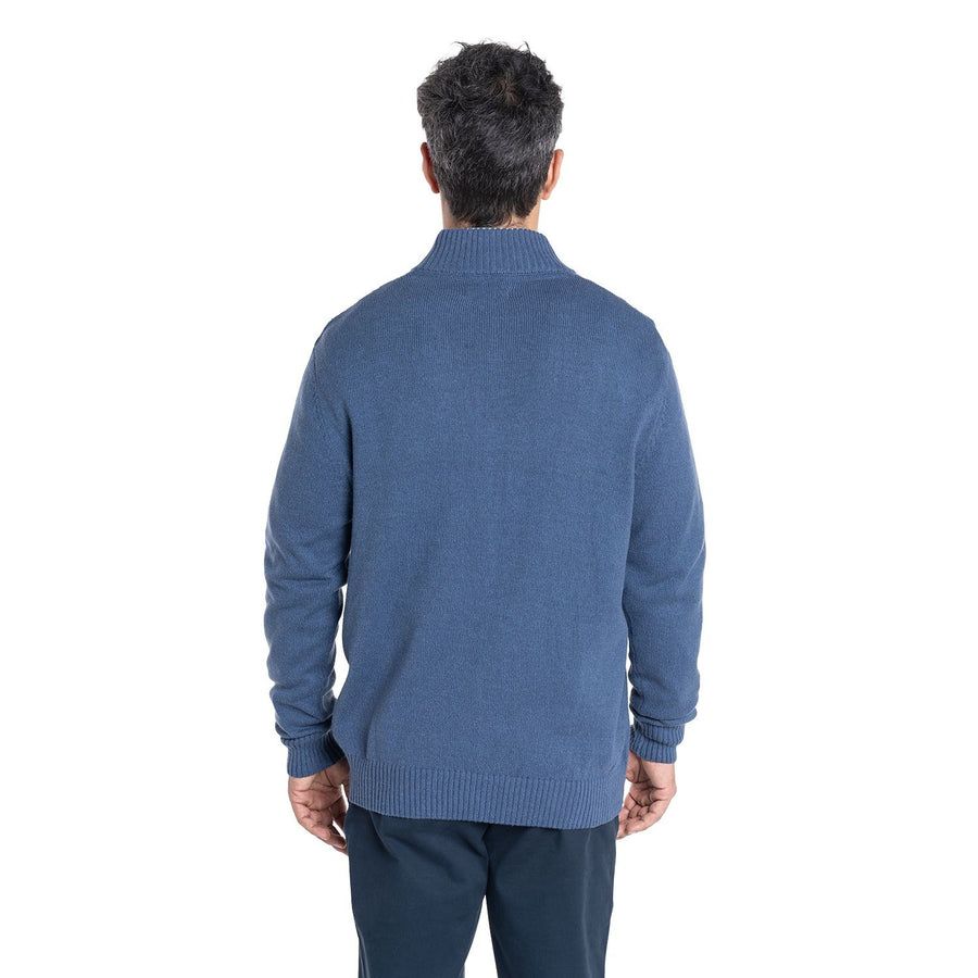 Sweater Hombre Cierre Completo Trenzado con Bolsillos Azul