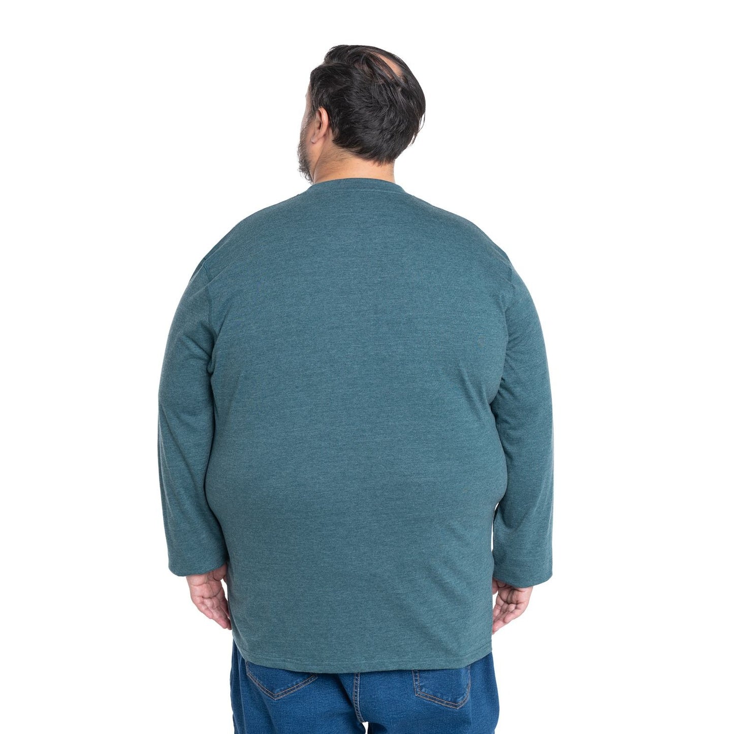 Polera Hombre Manga Larga Jersey Cuello Redondo con Botones verde petróleo