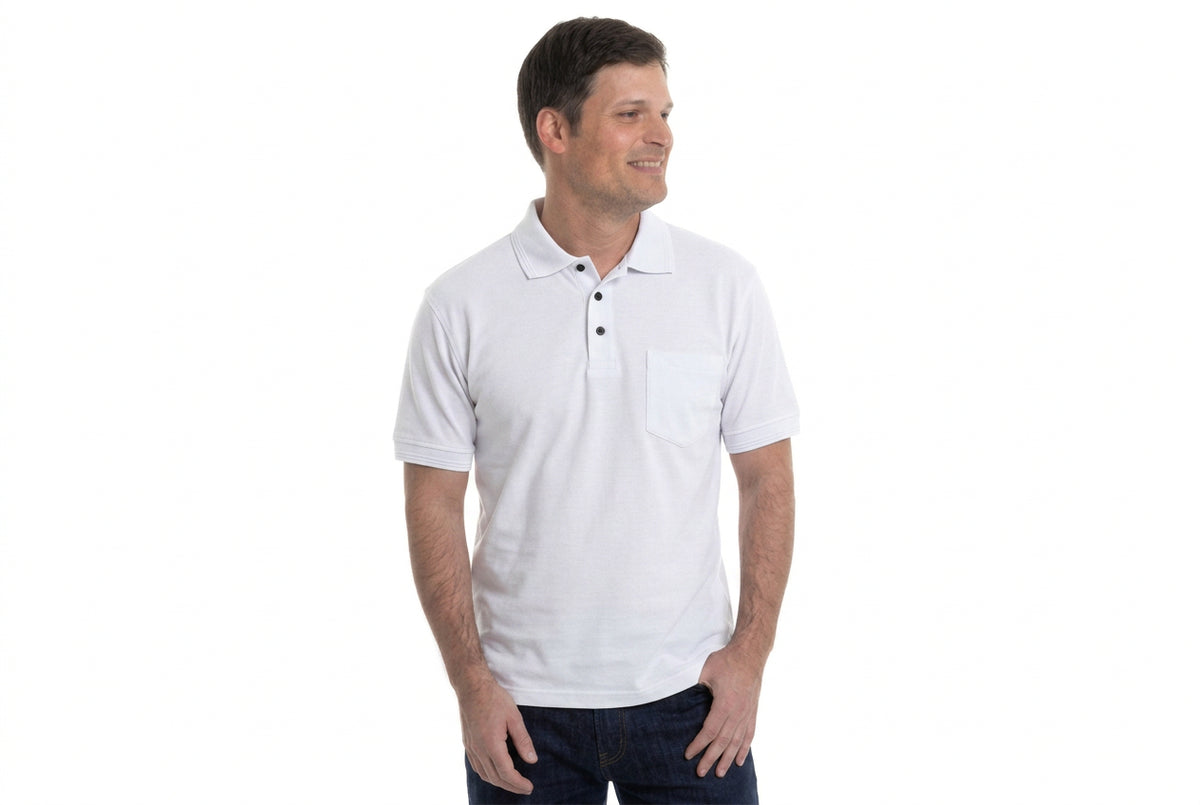Polera Hombre Pique Lisa Blanca