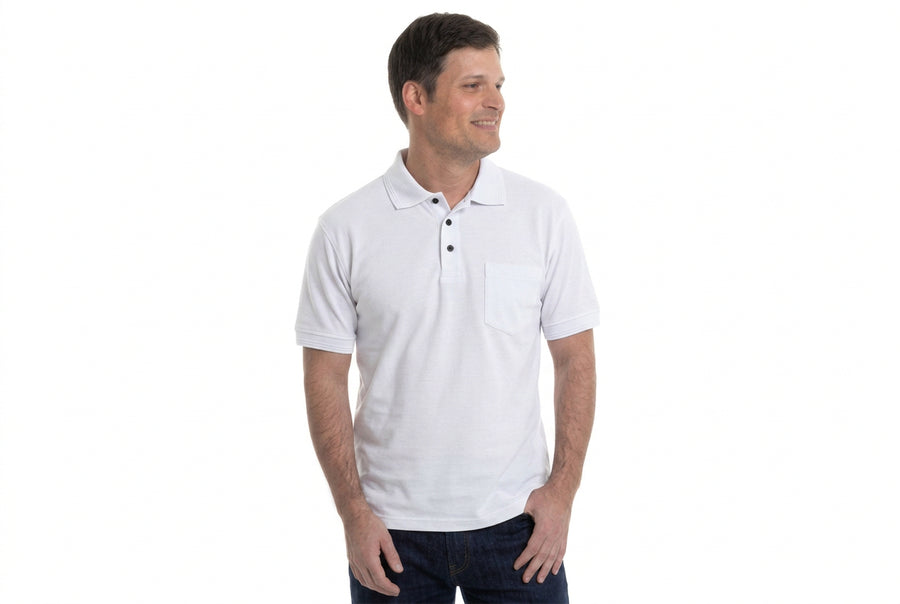 Polera Hombre Pique Lisa Blanca