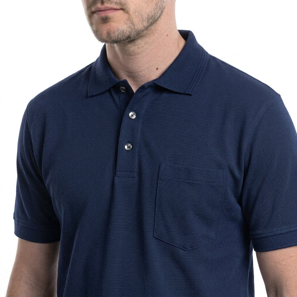 Polera Hombre Pique Lisa Azul Marino