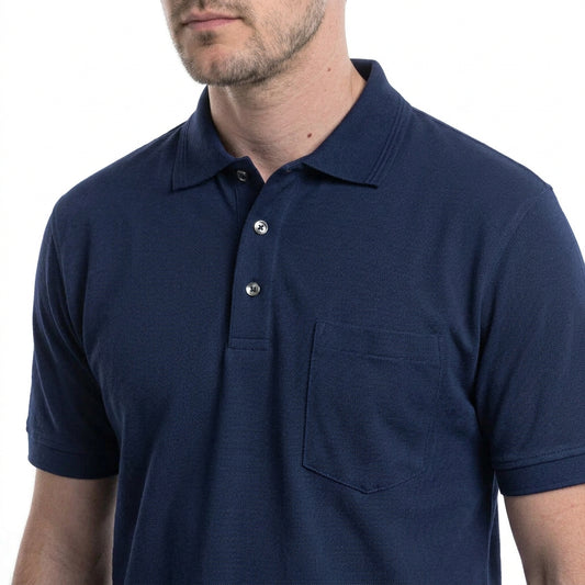 Polera Hombre Pique Lisa Azul Marino