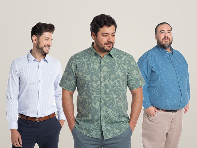 Tres modelos de talla grande con camisas Look Lino y guayaberas Sensez