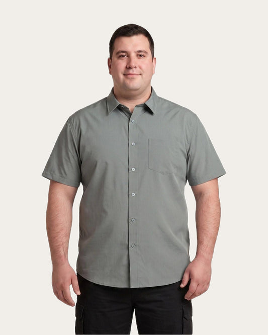 Camisa Hombre Guayabera Lisa Gris Oscuro