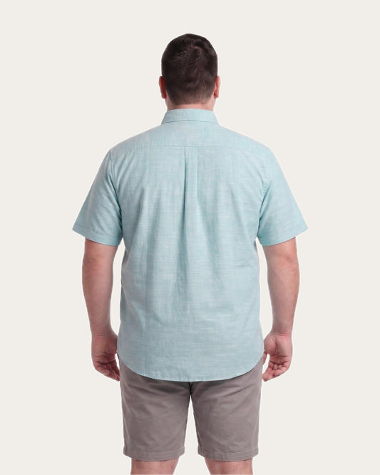 Camisa Hombre Look Lino Manga Corta Verde Agua