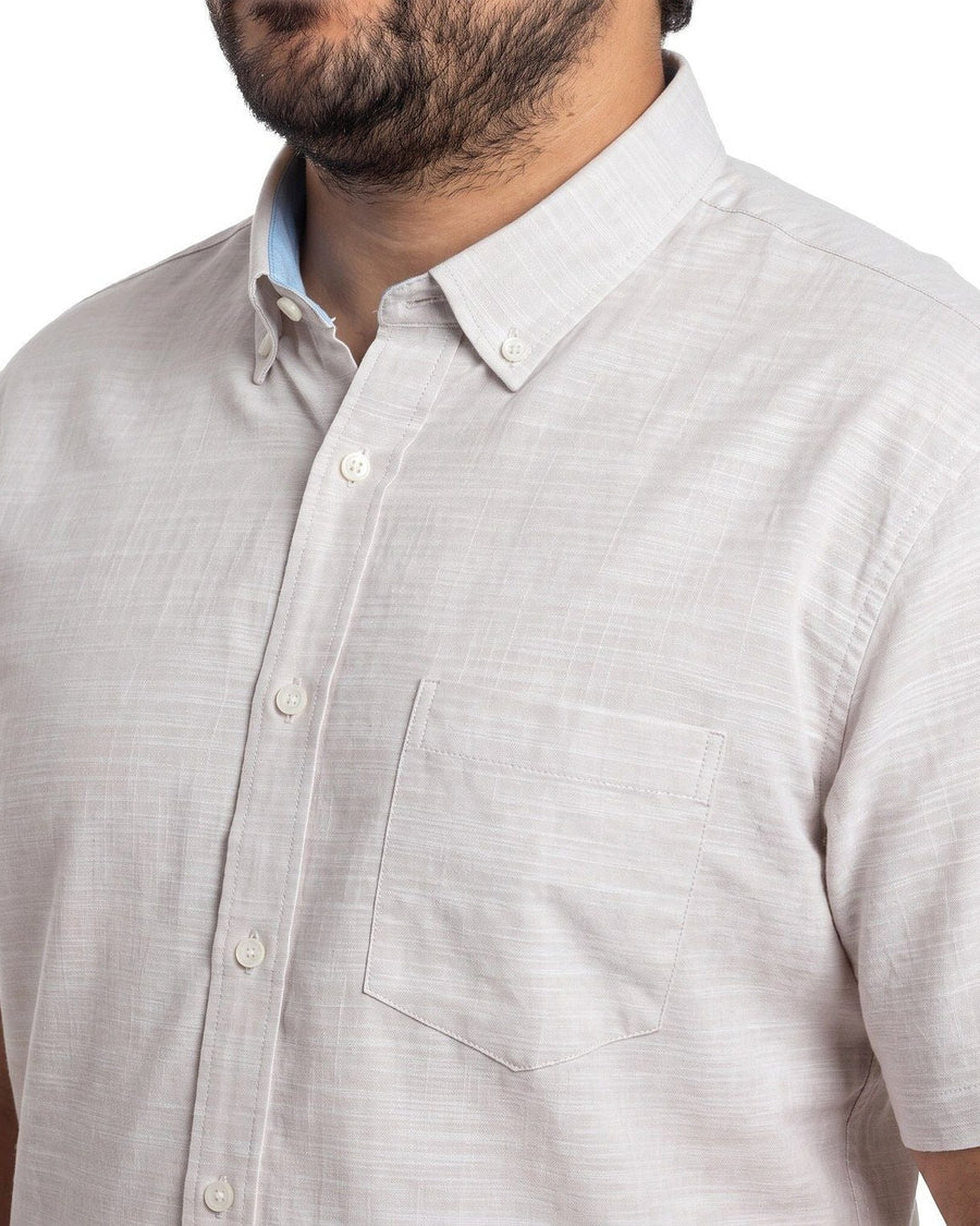 Camisa Hombre Look Lino Manga Corta Beige Claro · foto 4