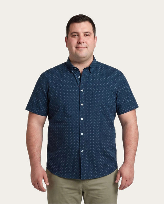Camisa Hombre Manga Corta Azul Marino con Diseño KT