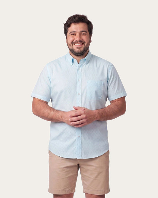 Camisa Hombre Manga Corta Celeste con Diseño KT