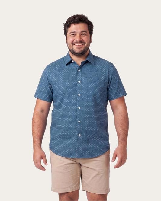 Camisa Hombre Manga Corta Dobby Sport Diseño Azul