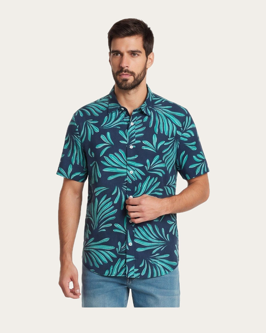Camisa Hombre Manga Corta Viscosa Diseño Turquesa · foto 1